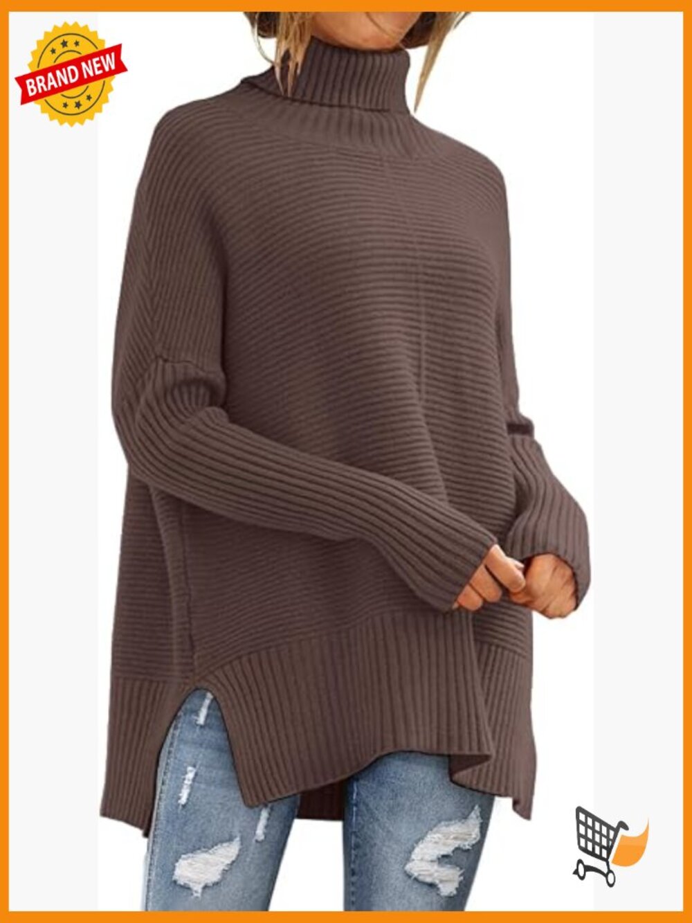 Oversized Turtleneck Sweater Fall Batwing Sleeve Ribbed Tunic Pullover